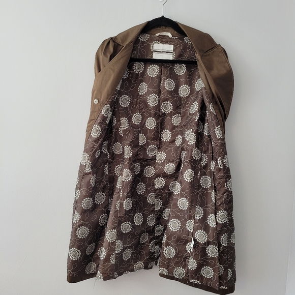 Women's Bronze Trench Coat with Floral Lining Sz M Y2K Vintage - Picture 6 of 11